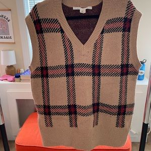 beige plaid cozy and warm sweater vest